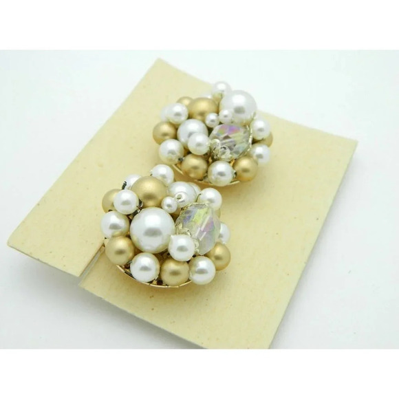 Japan Gold Cream Acrylic AB Crystal Bead Clip-On - Picture 2 of 4